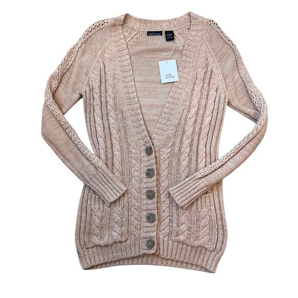 NWT Vintage Moda International Cable Knit Button Up Sweater size Small Academia - Picture 2 of 12